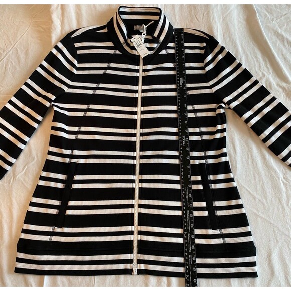 Talbots Jacket Women’s Size XL Petite Black White Stripe Full Zip Lightweight - Picture 10 of 11